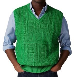 J.Crew Men’s Cotton Sweater Vest Sailboat Motif Warm Clover Size Small
